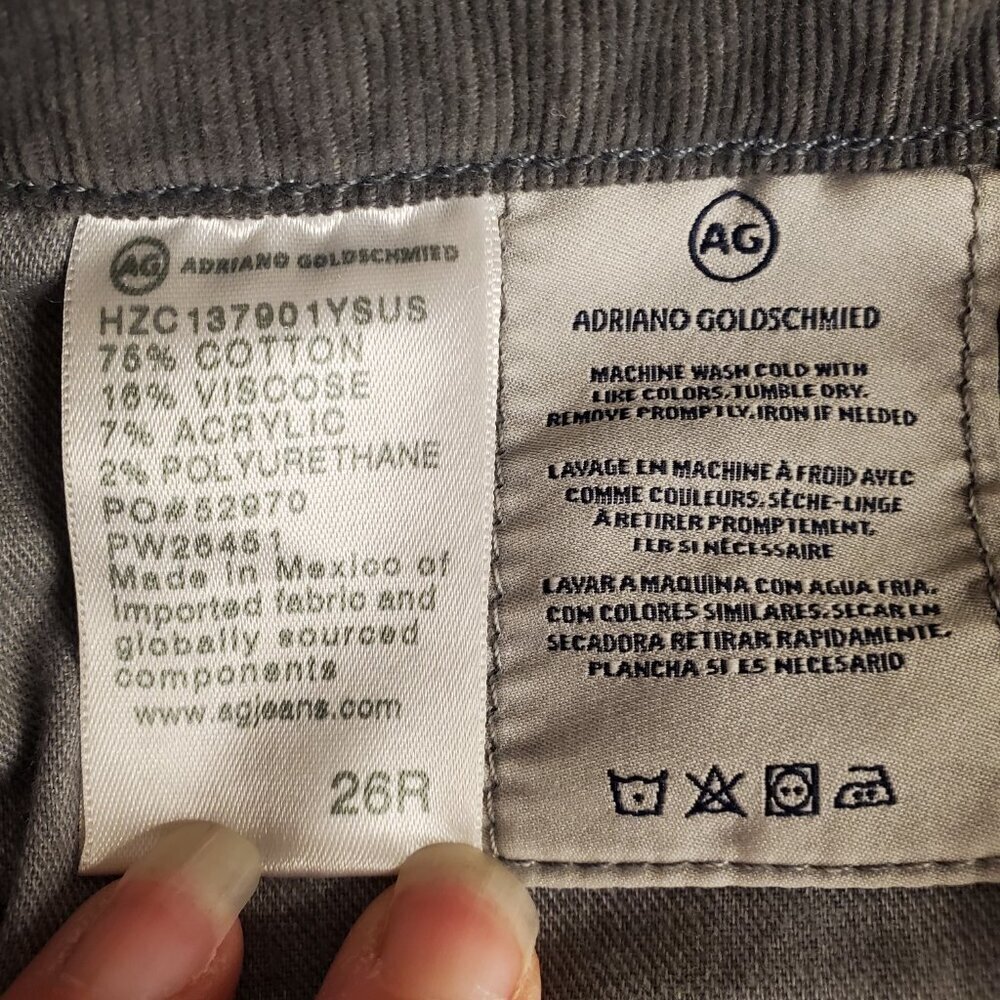 AG ADRIANO GOLDSCHMIED SZ 26R Farrah Skinny High-rise Medium Gray Corduroy Jeans - Picture 13 of 13